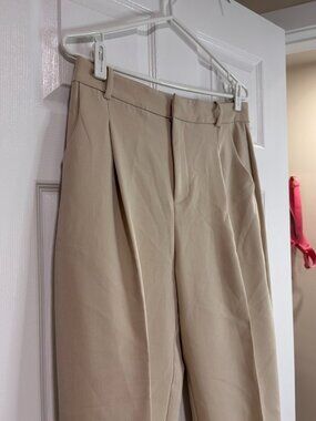 Zara Beige Tailored Tapered Trousers / Minimal Chic Dress Pants (Medium)